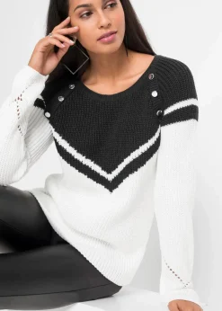 bonprix Bekleidung·Umstandsmode|Strickmode^Pullover mit Knöpfen schwarz/weiß