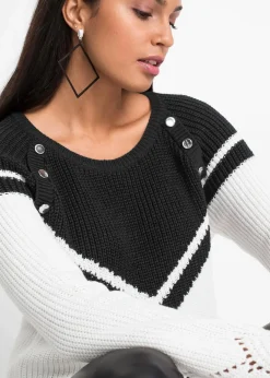 bonprix Bekleidung·Umstandsmode|Strickmode^Pullover mit Knöpfen schwarz/weiß