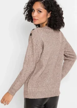 bonprix Bekleidung·Umstandsmode|Strickmode^Pullover mit Knöpfen braun meliert