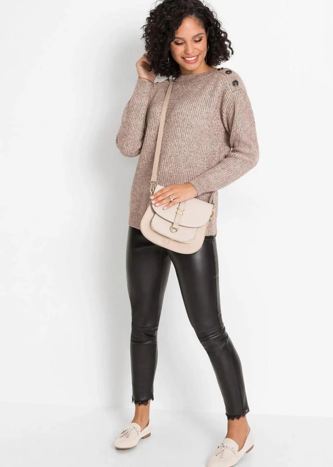 bonprix Bekleidung·Umstandsmode|Strickmode^Pullover mit Knöpfen braun meliert
