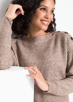 bonprix Bekleidung·Umstandsmode|Strickmode^Pullover mit Knöpfen braun meliert
