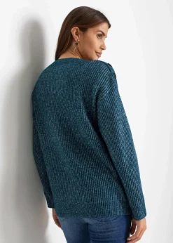 bonprix Pullover & Strickjacken|Bekleidung·Jeans^Pullover mit Knöpfen blaupetrol meliert