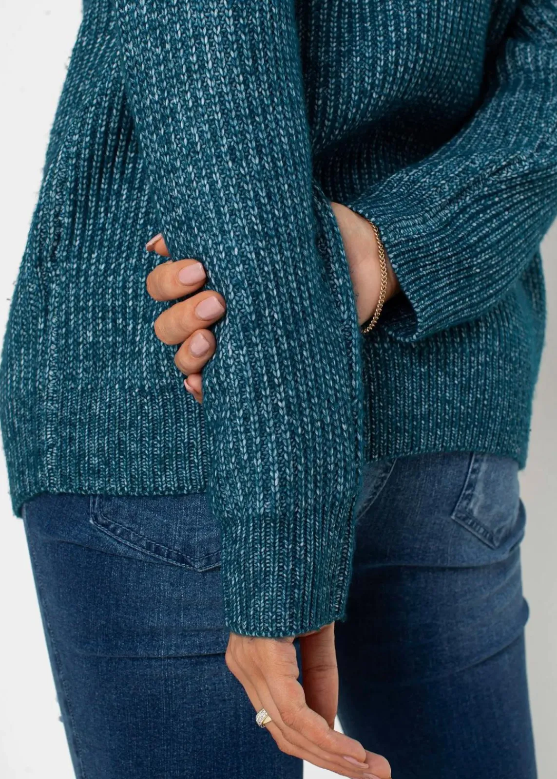 bonprix Pullover & Strickjacken|Bekleidung·Jeans^Pullover mit Knöpfen blaupetrol meliert