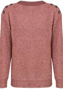 bonprix Pullover & Strickjacken|Bekleidung·Jeans^Pullover mit Knöpfen dunkelrosa meliert