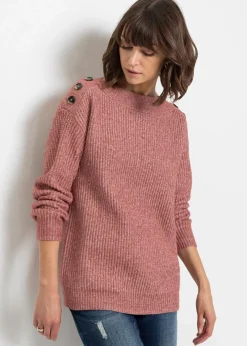 bonprix Pullover & Strickjacken|Bekleidung·Jeans^Pullover mit Knöpfen dunkelrosa meliert