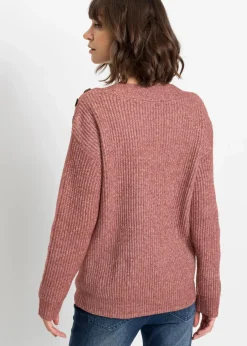 bonprix Pullover & Strickjacken|Bekleidung·Jeans^Pullover mit Knöpfen dunkelrosa meliert