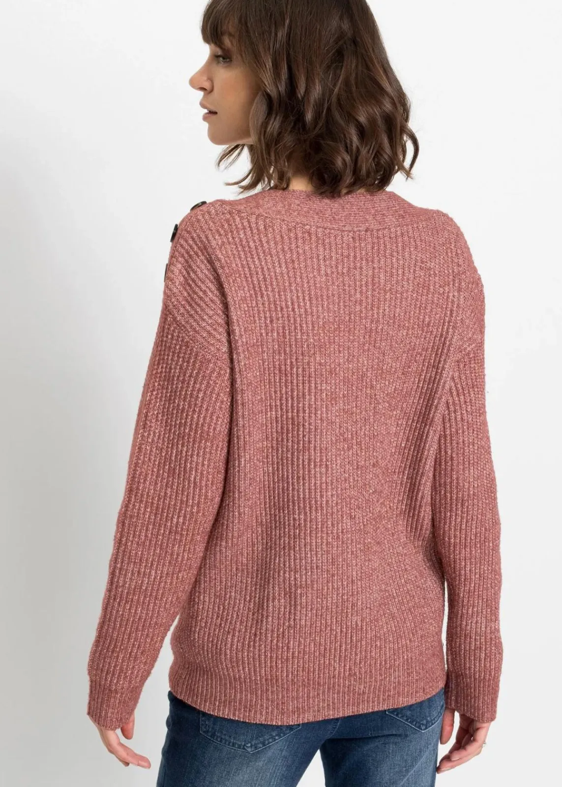 bonprix Pullover & Strickjacken|Bekleidung·Jeans^Pullover mit Knöpfen dunkelrosa meliert