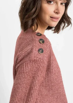 bonprix Pullover & Strickjacken|Bekleidung·Jeans^Pullover mit Knöpfen dunkelrosa meliert