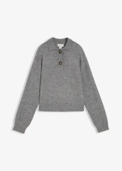 bonprix Bekleidung·Umstandsmode|Strickmode^Pullover mit Kragen grau meliert