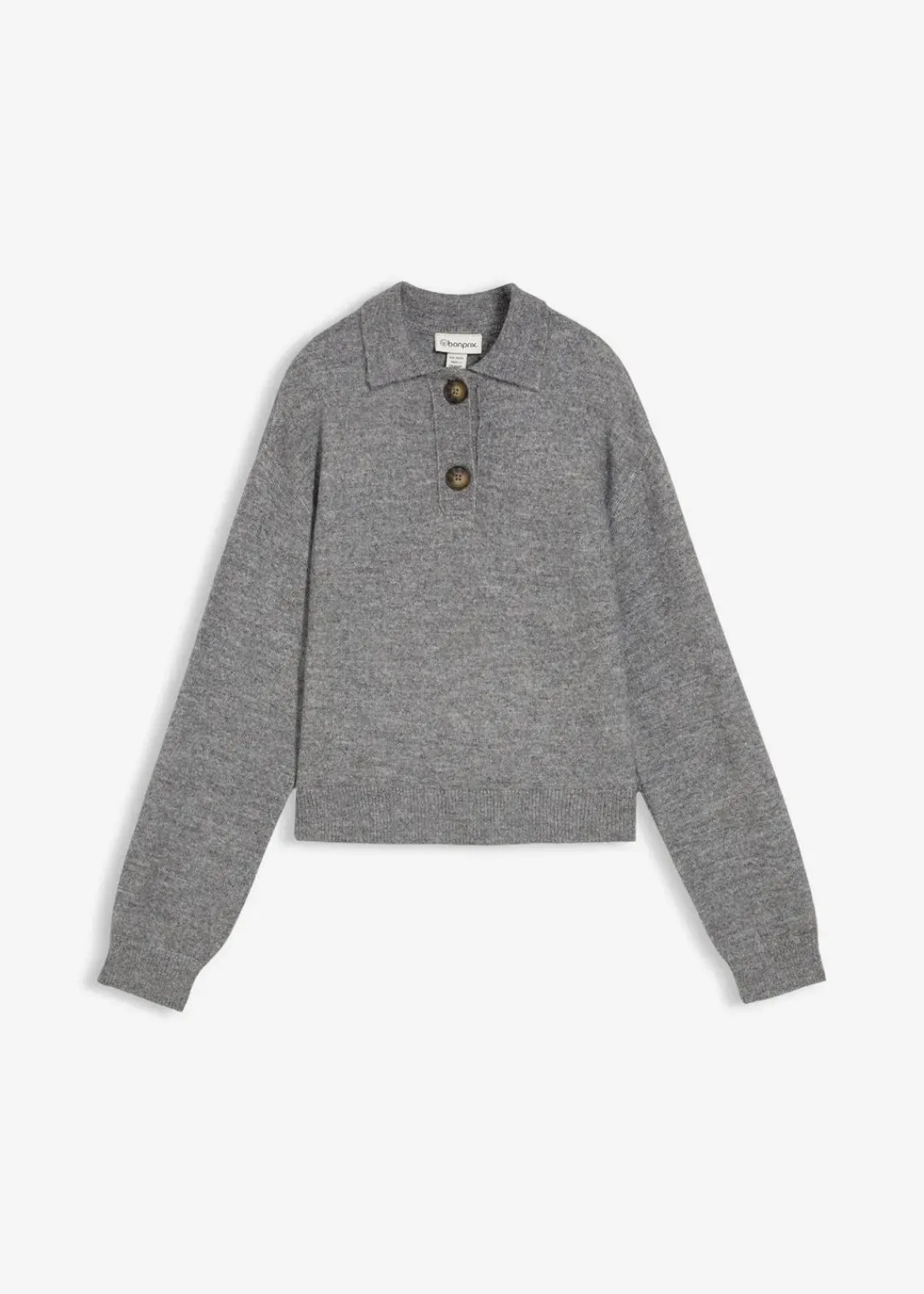 bonprix Bekleidung·Umstandsmode|Strickmode^Pullover mit Kragen grau meliert