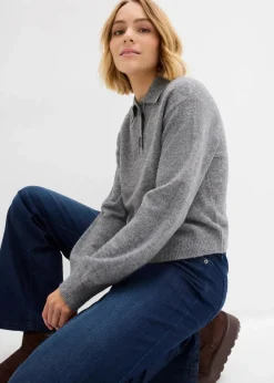 bonprix Bekleidung·Umstandsmode|Strickmode^Pullover mit Kragen grau meliert