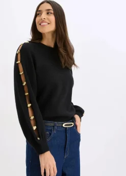 bonprix Bekleidung·Umstandsmode|Bekleidung·Jeans^Pullover mit Metall-Perlen schwarz