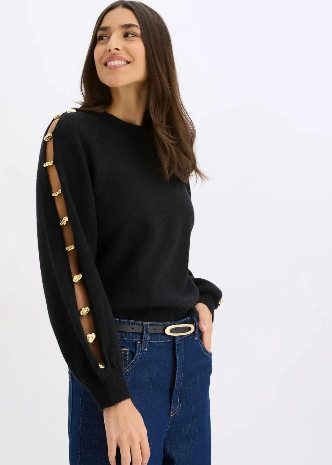 bonprix Bekleidung·Umstandsmode|Bekleidung·Jeans^Pullover mit Metall-Perlen schwarz