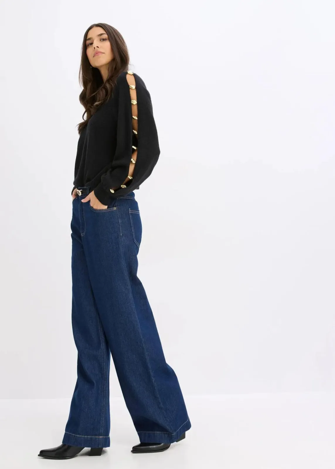 bonprix Bekleidung·Umstandsmode|Bekleidung·Jeans^Pullover mit Metall-Perlen schwarz