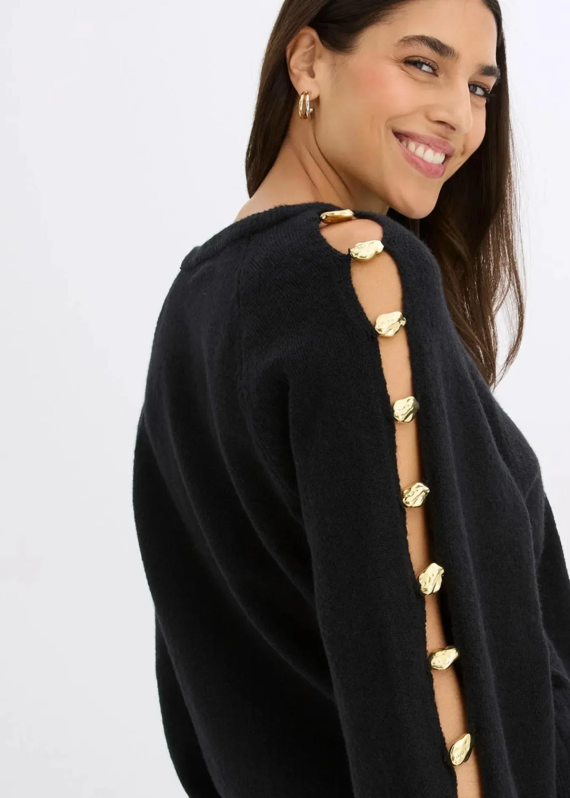 bonprix Bekleidung·Umstandsmode|Bekleidung·Jeans^Pullover mit Metall-Perlen schwarz