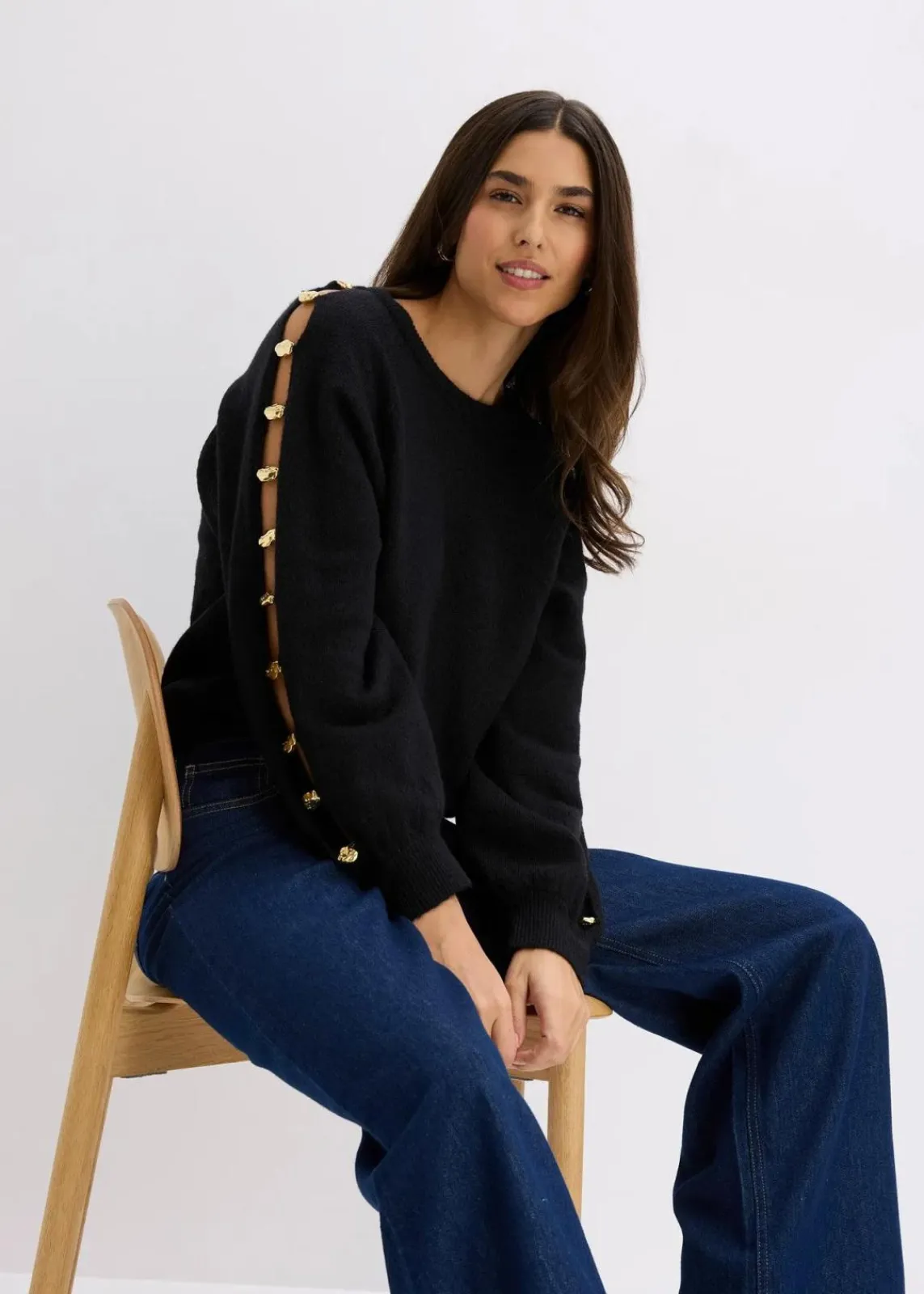 bonprix Bekleidung·Umstandsmode|Bekleidung·Jeans^Pullover mit Metall-Perlen schwarz