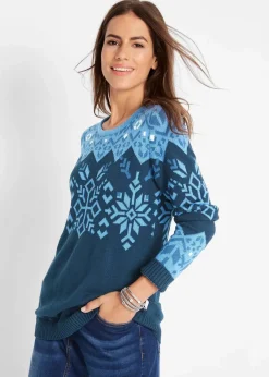 bonprix Bekleidung·Umstandsmode|Pullover & Strickjacken^Pullover mit Norwegermuster dunkelblau Norwegermuster