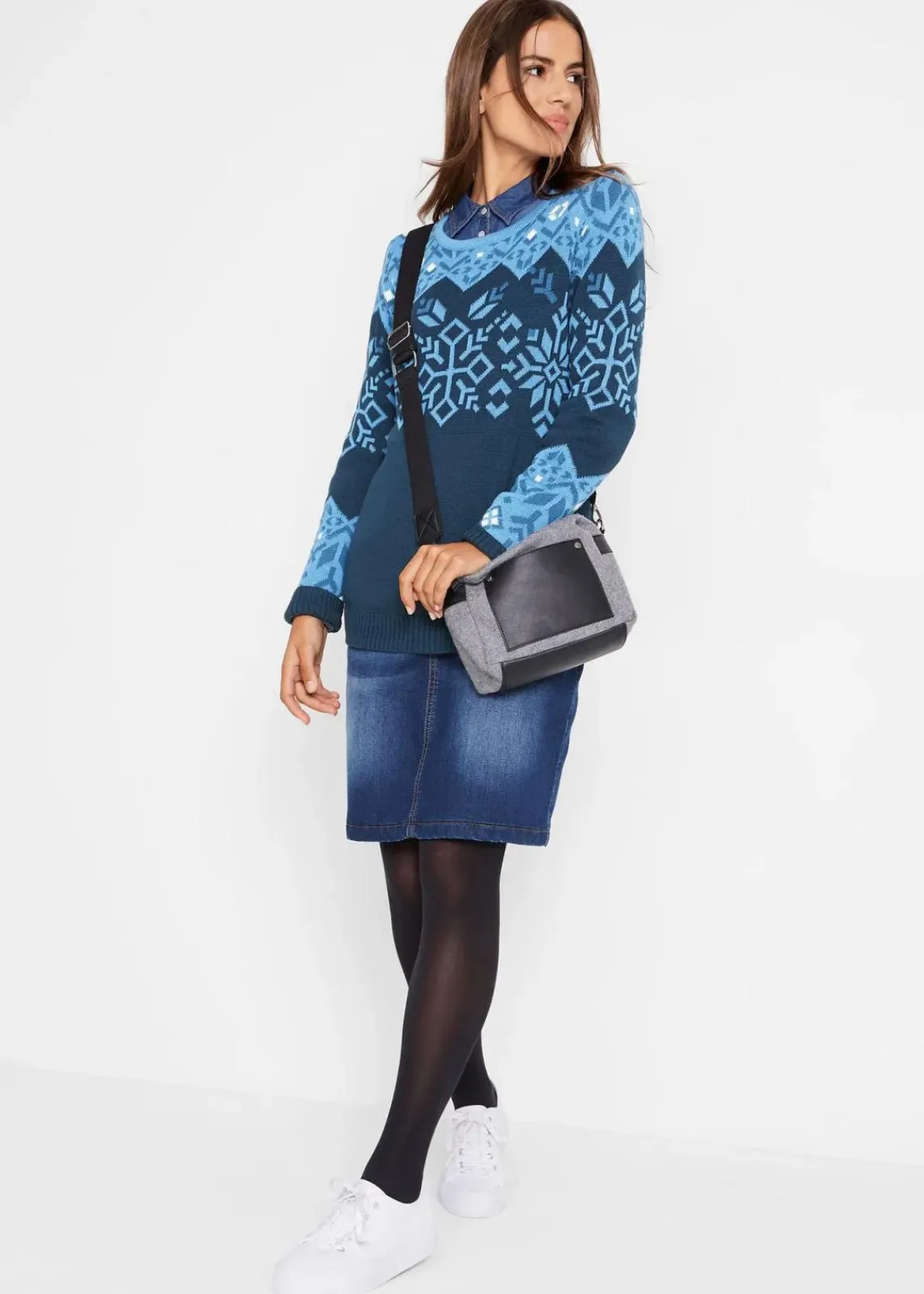 bonprix Bekleidung·Umstandsmode|Pullover & Strickjacken^Pullover mit Norwegermuster dunkelblau Norwegermuster