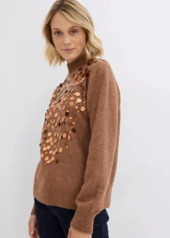 bonprix Nachhaltigere Materialien|Pullover & Strickjacken^Pullover mit Pailetten maronenbraun