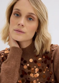 bonprix Nachhaltigere Materialien|Pullover & Strickjacken^Pullover mit Pailetten maronenbraun