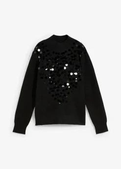 bonprix Nachhaltigere Materialien|Pullover & Strickjacken^Pullover mit Pailetten schwarz