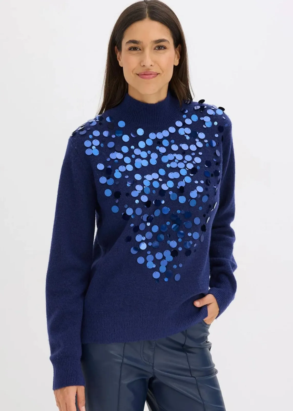 bonprix Bekleidung·Umstandsmode|Bekleidung·Jeans^Pullover mit Pailetten mitternachtsblau