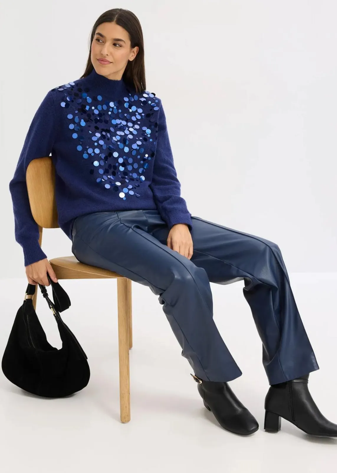bonprix Bekleidung·Umstandsmode|Bekleidung·Jeans^Pullover mit Pailetten mitternachtsblau