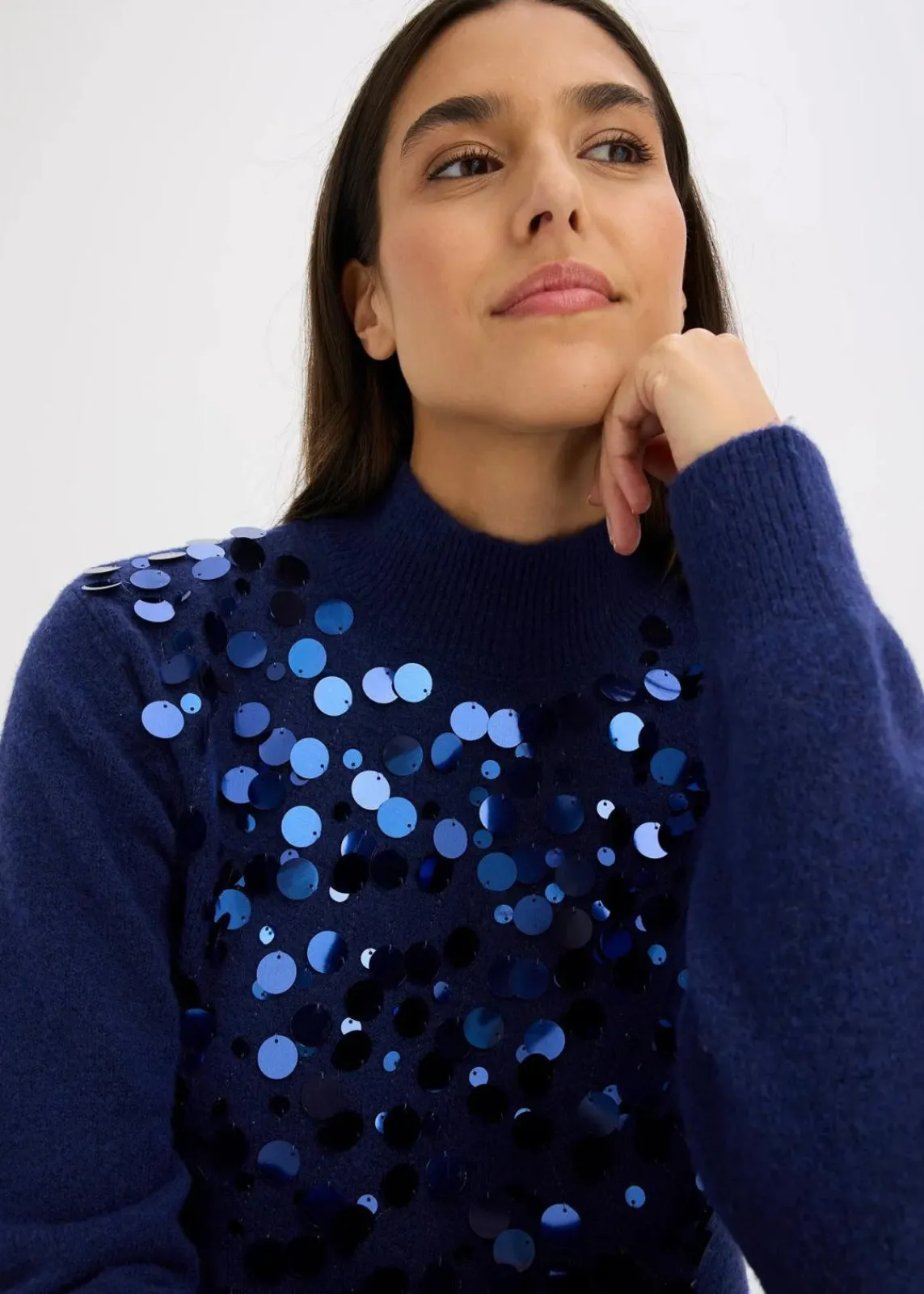 bonprix Bekleidung·Umstandsmode|Bekleidung·Jeans^Pullover mit Pailetten mitternachtsblau