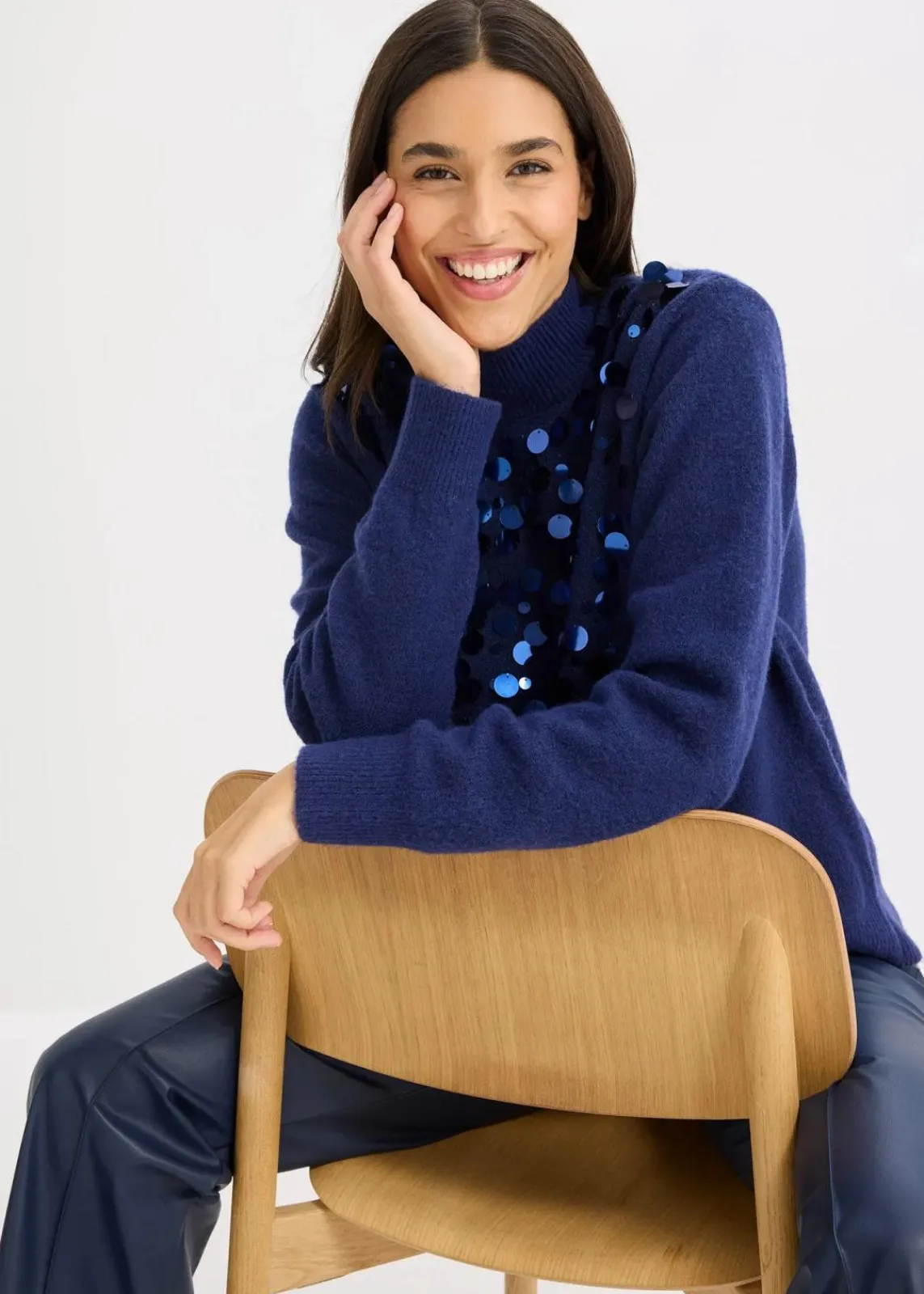 bonprix Bekleidung·Umstandsmode|Bekleidung·Jeans^Pullover mit Pailetten mitternachtsblau