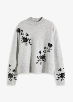 bonprix Bekleidung·Umstandsmode|Pullover & Strickjacken^Pullover mit Pailettenstickerei hellgrau meliert/anthrazit