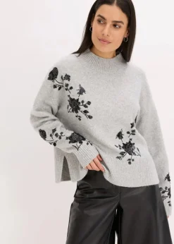 bonprix Bekleidung·Umstandsmode|Pullover & Strickjacken^Pullover mit Pailettenstickerei hellgrau meliert/anthrazit