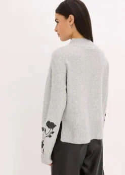 bonprix Bekleidung·Umstandsmode|Pullover & Strickjacken^Pullover mit Pailettenstickerei hellgrau meliert/anthrazit
