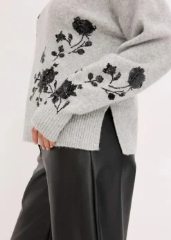 bonprix Bekleidung·Umstandsmode|Pullover & Strickjacken^Pullover mit Pailettenstickerei hellgrau meliert/anthrazit