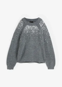 bonprix Bekleidung·Umstandsmode|Strickmode^Pullover mit Pailletten anthrazit meliert