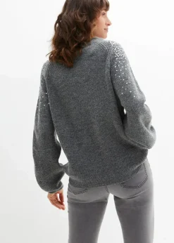 bonprix Bekleidung·Umstandsmode|Strickmode^Pullover mit Pailletten anthrazit meliert