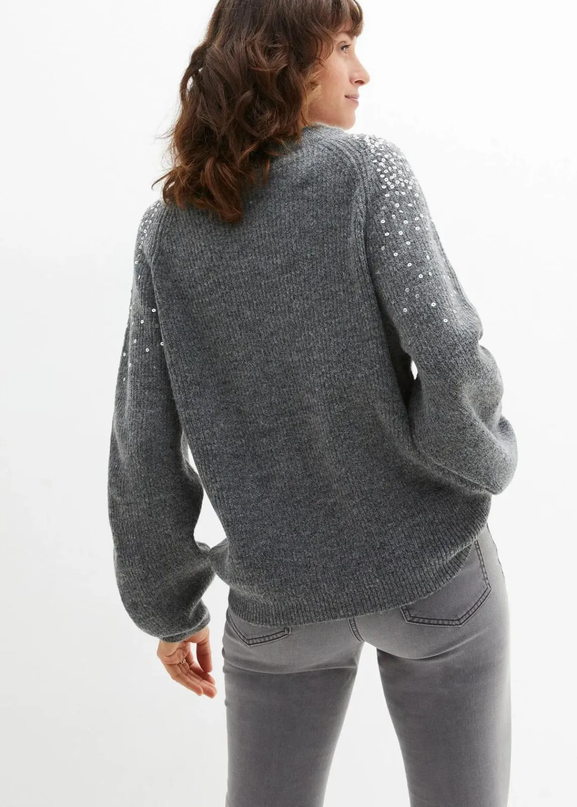 bonprix Bekleidung·Umstandsmode|Strickmode^Pullover mit Pailletten anthrazit meliert