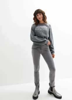 bonprix Bekleidung·Umstandsmode|Strickmode^Pullover mit Pailletten anthrazit meliert