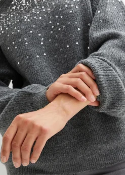 bonprix Bekleidung·Umstandsmode|Strickmode^Pullover mit Pailletten anthrazit meliert