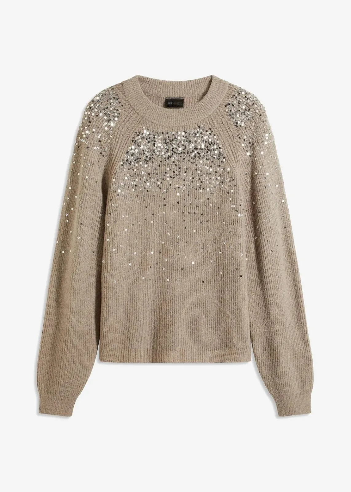 bonprix Pullover & Strickjacken|Bekleidung·Jeans^Pullover mit Pailletten naturstein/silber