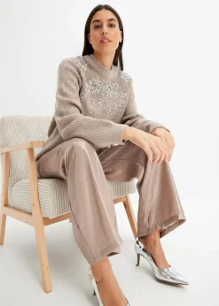 bonprix Pullover & Strickjacken|Bekleidung·Jeans^Pullover mit Pailletten naturstein/silber