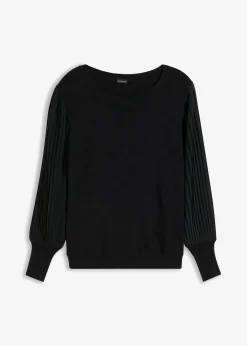 bonprix Bekleidung·Umstandsmode|Strickmode^Pullover mit plissierten Ärmeln schwarz