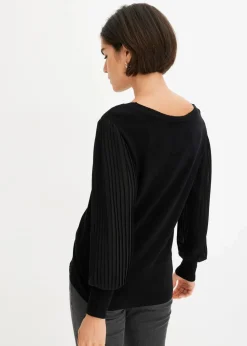 bonprix Bekleidung·Umstandsmode|Strickmode^Pullover mit plissierten Ärmeln schwarz