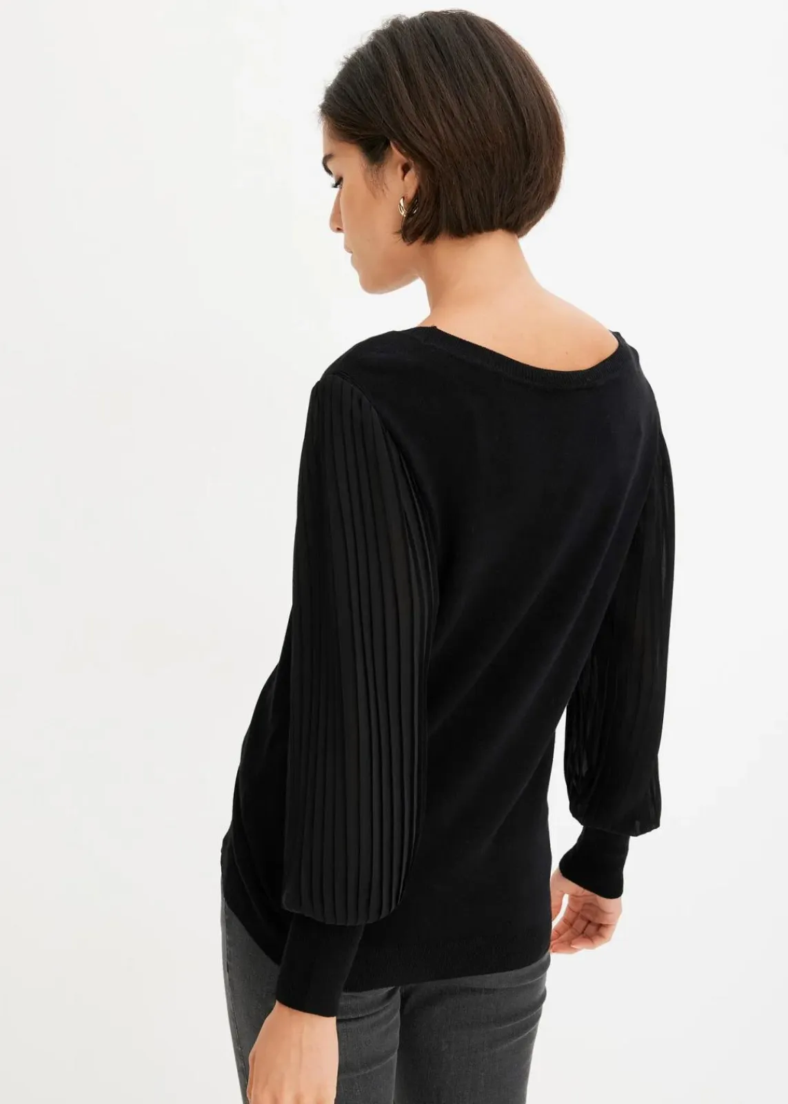 bonprix Bekleidung·Umstandsmode|Strickmode^Pullover mit plissierten Ärmeln schwarz