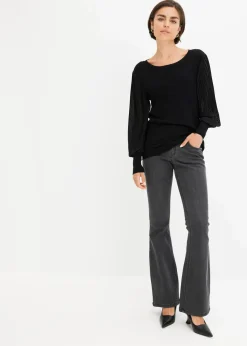 bonprix Bekleidung·Umstandsmode|Strickmode^Pullover mit plissierten Ärmeln schwarz