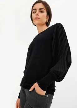 bonprix Bekleidung·Umstandsmode|Strickmode^Pullover mit plissierten Ärmeln schwarz