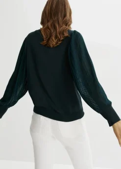 bonprix Bekleidung·Umstandsmode|Strickmode^Pullover mit plissierten Ärmeln tiefgrün