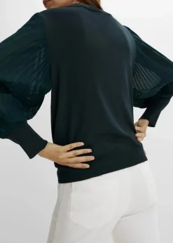 bonprix Bekleidung·Umstandsmode|Strickmode^Pullover mit plissierten Ärmeln tiefgrün