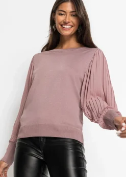 bonprix Pullover & Strickjacken|Nachhaltigere Materialien^Pullover mit plissierten Ärmeln rosenholz