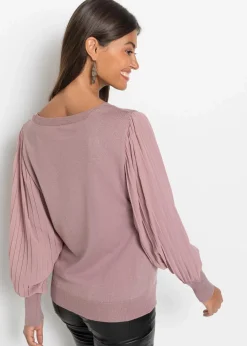 bonprix Pullover & Strickjacken|Nachhaltigere Materialien^Pullover mit plissierten Ärmeln rosenholz