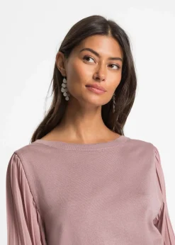 bonprix Pullover & Strickjacken|Nachhaltigere Materialien^Pullover mit plissierten Ärmeln rosenholz